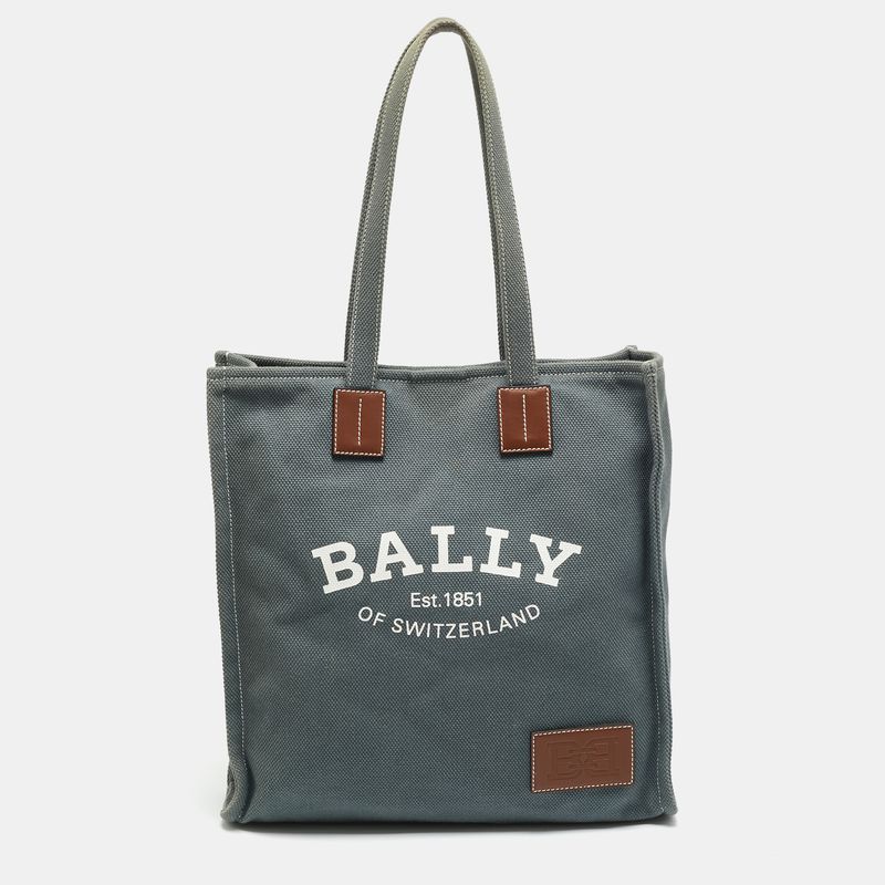 Bally Crystalia Blue/Brown Canvas And Leather Tote